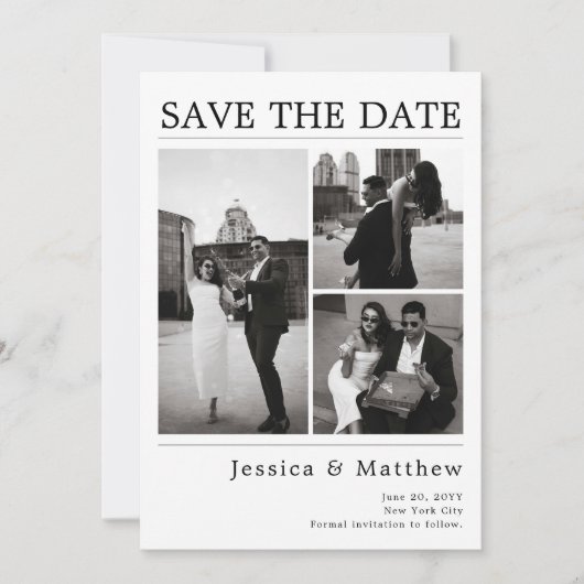 Moderne zwart-wit fotokrant bruiloft save the date (Voorkant)