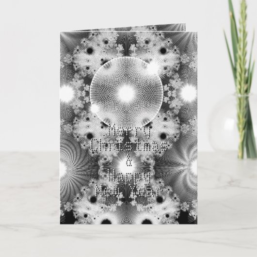 Moderne Zwart Wit Fractal Sterren Patroon Kerstmis Feestdagen Kaart (Voorkant)