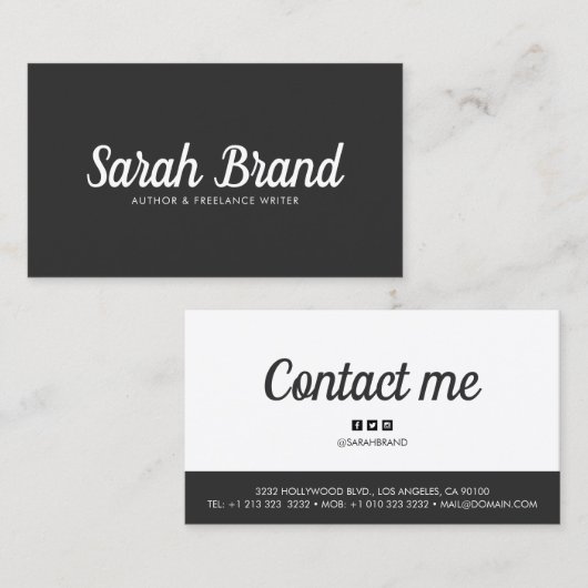 Moderne zwart-wit gedurfde naam visitekaartje (Voorkant / Achterkant)