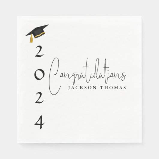 Moderne Zwart-wit Gefeliciteerd Afstuderen Servet (Voorkant)