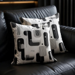 Moderne Zwart-Wit Geometrisch Abstract Buitenkussen