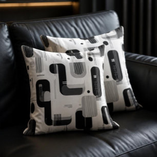 Moderne Zwart-Wit Geometrisch Abstract Buitenkussen