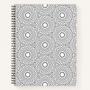 Moderne Zwart-Wit Geometrisch Mandala Patroon Notitieboek