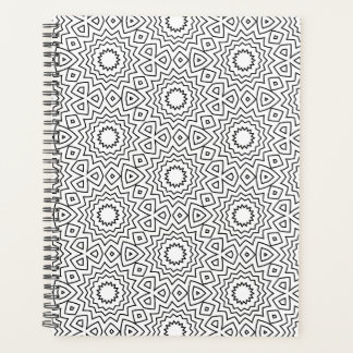 Moderne Zwart-Wit Geometrisch Mandala Patroon Planner