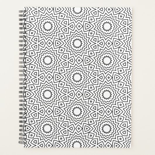 Moderne Zwart-Wit Geometrisch Mandala Patroon Planner (Voorkant)