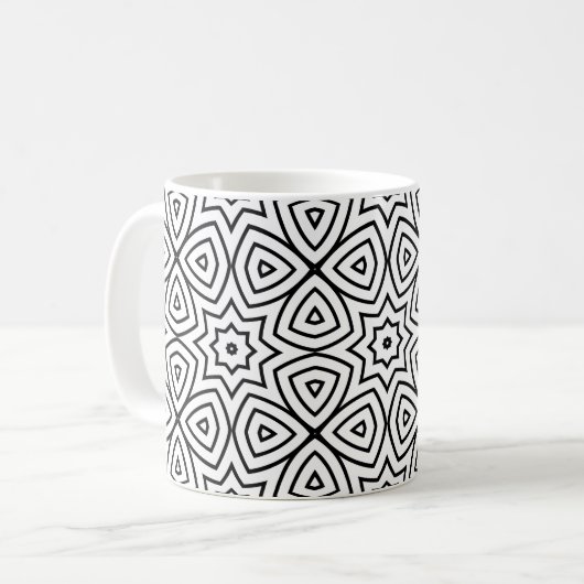 Moderne Zwart-Wit Geometrisch Patroon Koffiemok (Voorkant links)