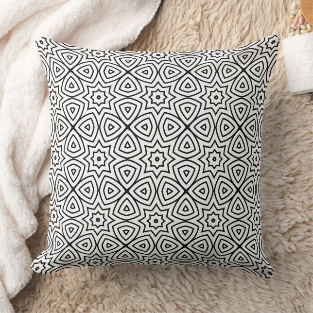 Moderne Zwart-Wit Geometrisch Patroon Kussen (Deken)