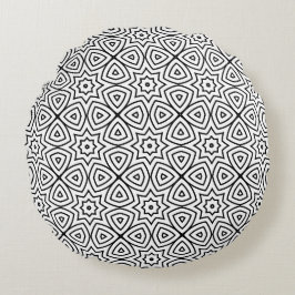 Moderne Zwart-Wit Geometrisch Patroon Rond Kussen
