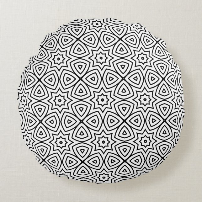 Moderne Zwart-Wit Geometrisch Patroon  Rond Kussen (Voorkant)