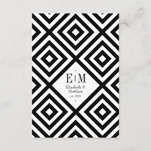 Moderne zwart-wit geometrische bruiloft gasteninfo informatiekaartje (Achterkant)