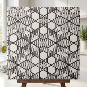 Moderne Zwart-Wit Geometrische Optische Illusie Tegeltje