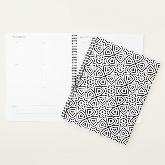 Moderne zwart-wit geometrische patroon planner (Display)