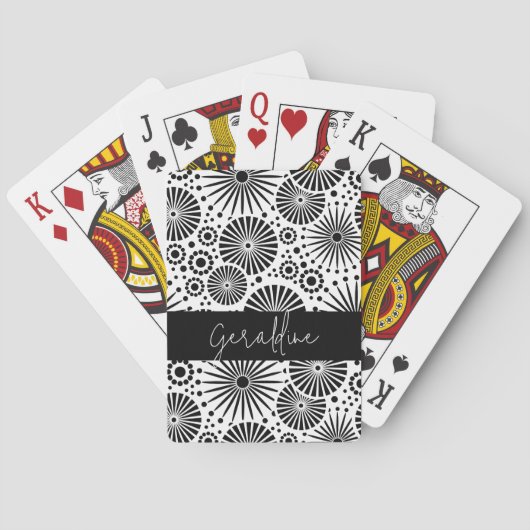 Moderne zwart-wit geometrische stervormige explosi pokerkaarten (Achterkant)