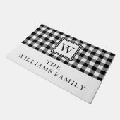 Moderne zwart-wit geplakte familienaam deurmat (Schuin)