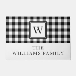 Moderne zwart-wit geplakte familienaam deurmat