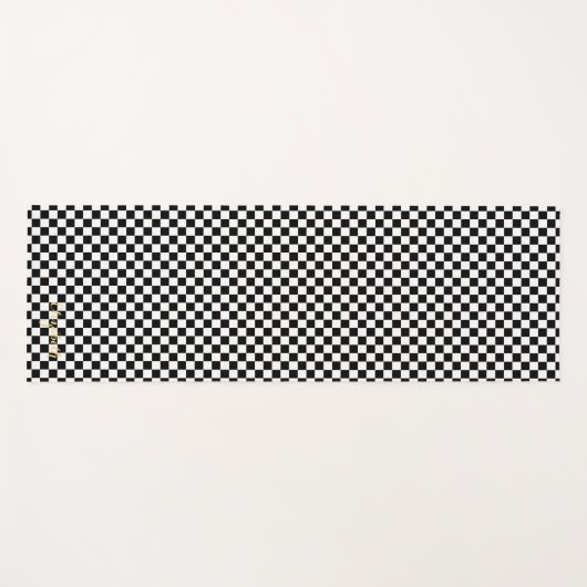 Moderne zwart wit geruit monogram oefening yogamat (Voorkant (horizontaal))