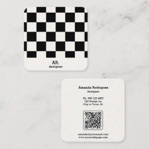 Moderne Zwart Wit Geruite Qr Code Vierkante Visitekaartje