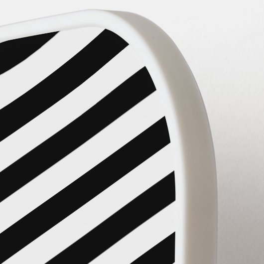 Moderne zwart-wit gestreepte aangepaste naam pickleball paddle (Links Detail)