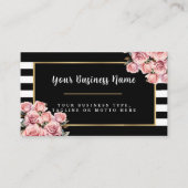 Moderne Zwart-Wit Gestreepte Bloemen Bedrijfswagen Visitekaartje (Voorkant)