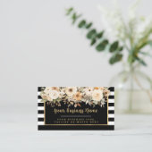 Moderne Zwart-Wit Gestreepte Bloemen Bedrijfswagen Visitekaartje (Staand voorkant)