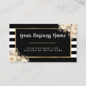 Moderne zwart-wit gestreepte bloemen visitekaartje (Voorkant)