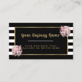 Moderne zwart-wit gestreepte bloemen visitekaartje (Voorkant)