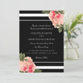 Moderne zwart-wit gestreepte bruiloft uitnodigt kaart (Staand voorkant)