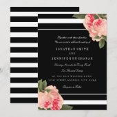 Moderne zwart-wit gestreepte bruiloft uitnodigt kaart (Voorkant / Achterkant)