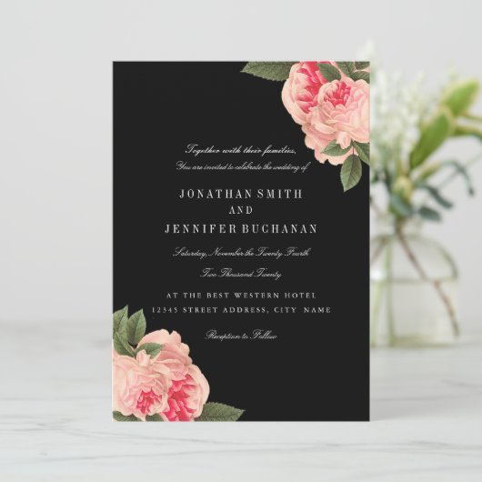 Moderne zwart-wit gestreepte bruiloft uitnodigt kaart (Staand voorkant)