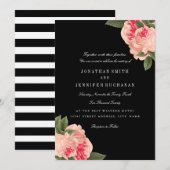 Moderne zwart-wit gestreepte bruiloft uitnodigt kaart (Voorkant / Achterkant)