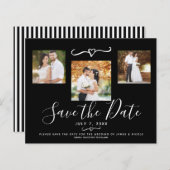 Moderne Zwart-Wit Gestreepte Foto Save the Date (Voorkant / Achterkant)