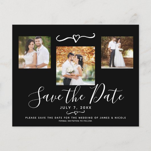 Moderne Zwart-Wit Gestreepte Foto Save the Date (Voorkant)