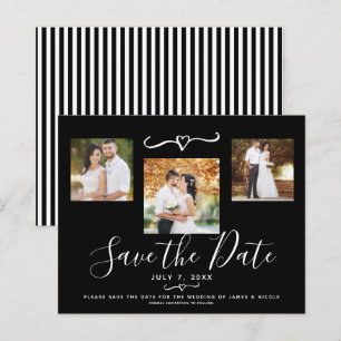Moderne Zwart-Wit Gestreepte Foto Save the Date