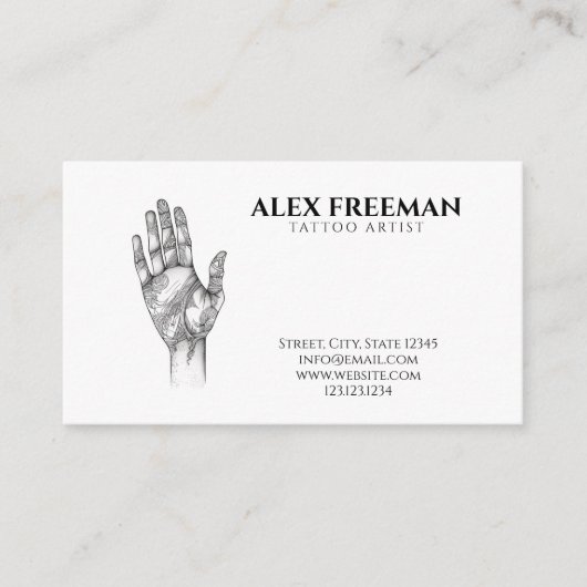 Moderne Zwart-wit getatoeëerde Hand Tattoo Artist Visitekaartje (Voorkant)