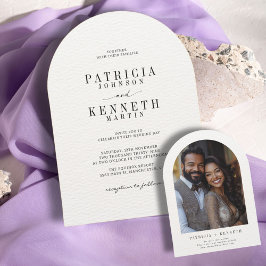 Moderne zwart-wit getextureerde boog trouwfoto kaart