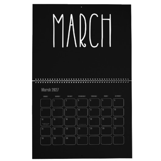 Moderne zwart-wit gevulde kalender (Mar 2027)