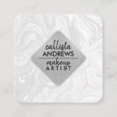 Moderne Zwart Wit Glitter Swirly Marble Ink Vierkante Visitekaartje (Voorkant)