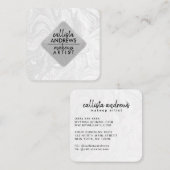Moderne Zwart Wit Glitter Swirly Marble Ink Vierkante Visitekaartje (Voorkant / Achterkant)