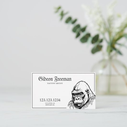 Moderne zwart-wit Gorilla Tattoo Artiest Visitekaartje (Staand voorkant)