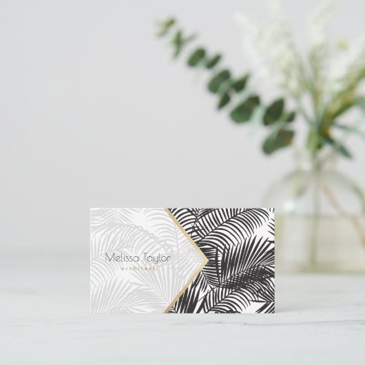 Moderne zwart wit goud palmboom architect visitekaartje (Staand voorkant)