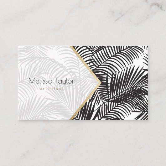 Moderne zwart wit goud palmboom architect visitekaartje (Voorkant)