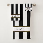 Moderne Zwart Wit Goud strepen badkamer Bad Handdoek (Insitu)