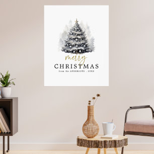 Moderne Zwart & Wit Goud Vrolijke Kerstboom Poster