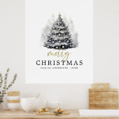 Moderne Zwart & Wit Goud Vrolijke Kerstboom Poster (Keuken)