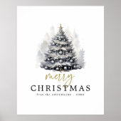 Moderne Zwart & Wit Goud Vrolijke Kerstboom Poster (Voorkant)