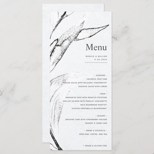 Moderne zwart-wit grafische blad grafische Huwelij Menu (Voorkant / Achterkant)