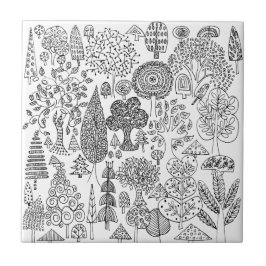 Moderne zwart-wit grillige boom Patterned Tegeltje