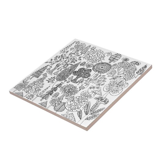 Moderne zwart-wit grillige boom Patterned Tegeltje (Zijkant)