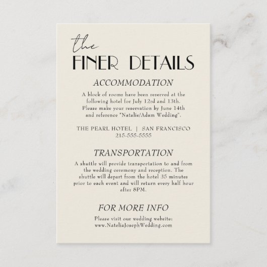 Moderne zwart-wit grillige bruiloft details informatiekaartje (Voorkant)