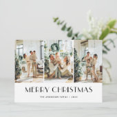 Moderne zwart-wit groen fotocollage feestdagenkaart (Staand voorkant)